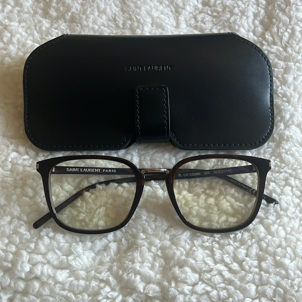 Saint Laurent Black and Brown Eyeglasses with Case
